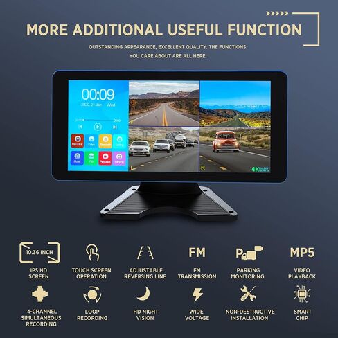 ASLONG 4CH Dash Cam Backup Camera with 10.36" Quad Split Touchscreen for RV in Kuwait