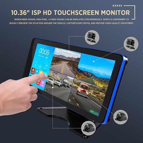 ASLONG 4CH Dash Cam Backup Camera with 10.36" Quad Split Touchscreen for RV in Kuwait