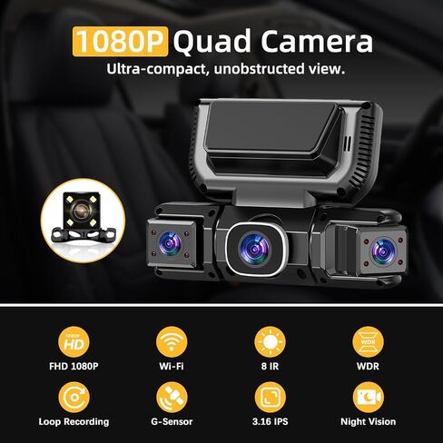 4 Channel Dash Cam Front & Rear for Cars with Radar,2K FHD & WDR Night in Kuwait