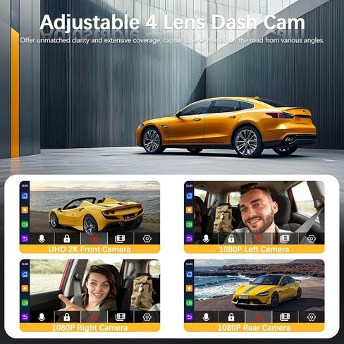 4 Channel Dash Cam Front & Rear for Cars with Radar,2K FHD & WDR Night in Kuwait