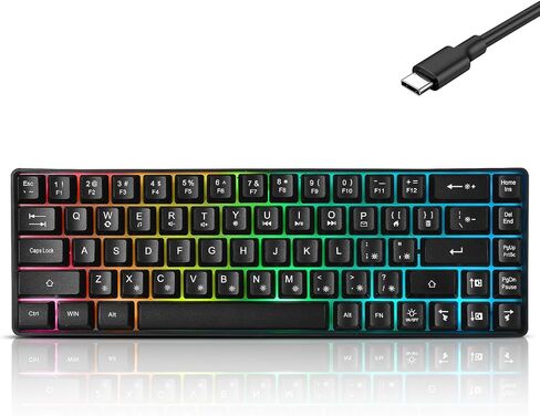 Guiheng Wired Portable 60% Mechanical Gaming Keyboard,RGB LED Backlit Compact 68 Keys Mini Wired Office Keyboard with Red Switch for Windows Laptop PC Mac -Grey and Black in Kuwait