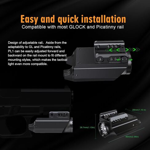 VTIGER Compact LED Weapon Light, 1000 Lumen 984 FT Long Range Mini Pistol Light, Adjustable Rail Locating Small Tactical Flashlights Compatible with GL, 1913 Picatinny, Weaver Rails IPX6 in Kuwait