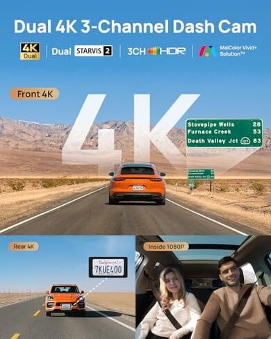 【70mai T800+CPL for T800】 70mai 4K T800 3 Channel Dash Cam, Dash Cam Front and Rear Inside(2160P+2160P+1080P), STARVIS 2 IMX678, HDR Night Vision, Dash Camera for Cars with 512GB Card, WiFi 6, 4G LTE in Kuwait