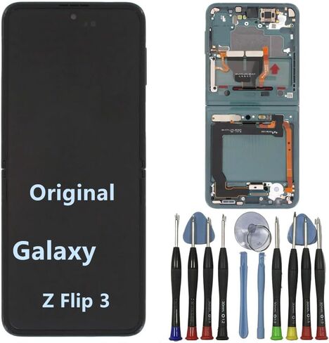 Original AMOLED 6.7" for Samsung Galaxy Z Flip 3 Inner Foldable Screen Replacement Z Flip3 5G SM-F711U SM-F711U1 SM-F711B Display Touch Screen Digitizer Assembly (with Black Frame+Tools) in Kuwait