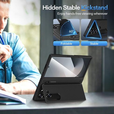 Maxdara for Samsung Galaxy Z Fold 6 Case with Pen Holder, Black in Kuwait