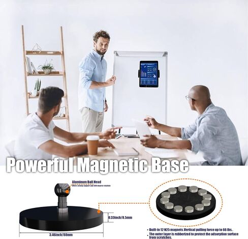 Magnetic Tablet Holder Fridge Tablet Mount for Cabinet Whiteboard Gym Warehouse and More fits 4.7-12.9 inch Phones and Tablets, 360°Adjustable 3.5" Magnetic Base in Kuwait