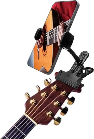 Guitar Phone Holder, Flexible Gooseneck Guitar Phone Mount & Camera Mount Clip, 360° Rotation Phone Holder for Acoustic & Electric Guitar, Bass, Ukulele, Compatible with iPhone, All Smartphones in Kuwait