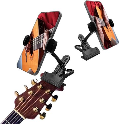 Guitar Phone Holder, Flexible Gooseneck Guitar Phone Mount & Camera Mount Clip, 360° Rotation Phone Holder for Acoustic & Electric Guitar, Bass, Ukulele, Compatible with iPhone, All Smartphones in Kuwait