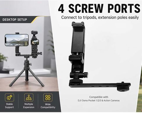 for Pocket 3 & 4 Phone Holder Mount, Metal Expansion Adapter Phone Clip with 1/4" Screw and Cold Shoe for DJI Osmo Pocket 3/4 Creator Combo Accessories – Compatible with Tripod, Selfie Stick in Kuwait