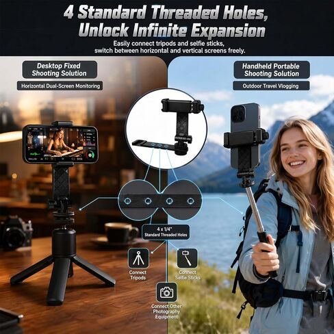 for Pocket 3 & 4 Phone Holder Mount, Metal Expansion Adapter Phone Clip with 1/4" Screw and Cold Shoe for DJI Osmo Pocket 3/4 Creator Combo Accessories – Compatible with Tripod, Selfie Stick in Kuwait