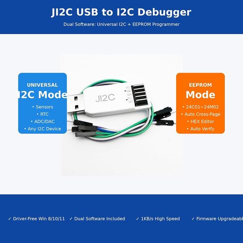 JI2C USB to I2C Adapter & EEPROM Debugger | Multi-Device Support, Real-Time Curve Plotting, Fast Read/Write for I2C Registers - Windows Compatible in Kuwait
