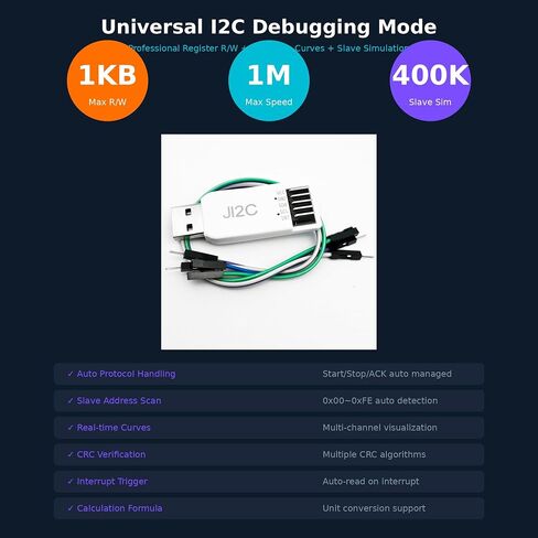 JI2C USB to I2C Adapter & EEPROM Debugger | Multi-Device Support, Real-Time Curve Plotting, Fast Read/Write for I2C Registers - Windows Compatible in Kuwait