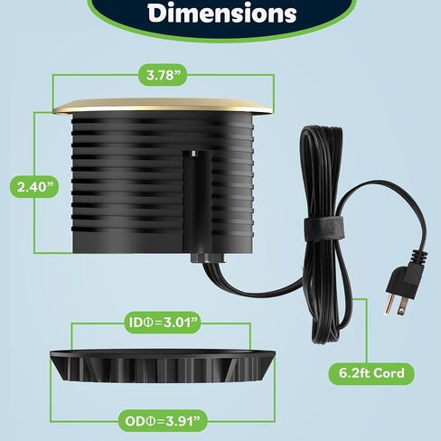 TOPGREENER GaN Desk Grommet with 65W PD for MacBook, Desktop Power Grommet with 1 Fast Charging USB-C Port, 2 USB-A Ports and Duplex Receptacles, TTRP48APD60-GD, Gold in Kuwait