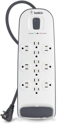 Belkin 12-Outlet Surge Protector Power Strip, 3000J, 8ft Cord, Angled Plug in Kuwait
