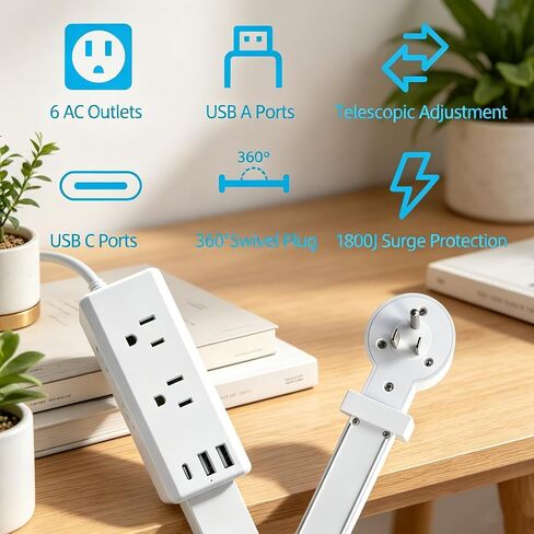Electrical Outlet Extender Stick, 360° Rotating Outlet Extender, Power Strip with 6 Outlets & 3 USB Ports,Rotating Plug Power Hub for Bedroom, Living Room, Office in Kuwait