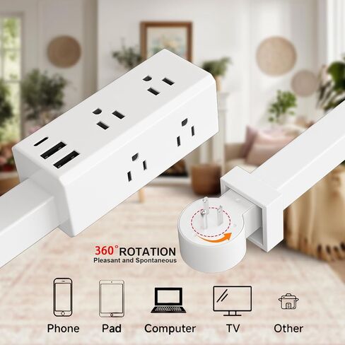 Electrical Outlet Extender Stick, 360° Rotating Outlet Extender, Power Strip with 6 Outlets & 3 USB Ports,Rotating Plug Power Hub for Bedroom, Living Room, Office in Kuwait