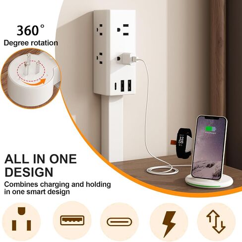 Electrical Outlet Extender Stick, 360° Rotating Outlet Extender, Power Strip with 6 Outlets & 3 USB Ports,Rotating Plug Power Hub for Bedroom, Living Room, Office in Kuwait