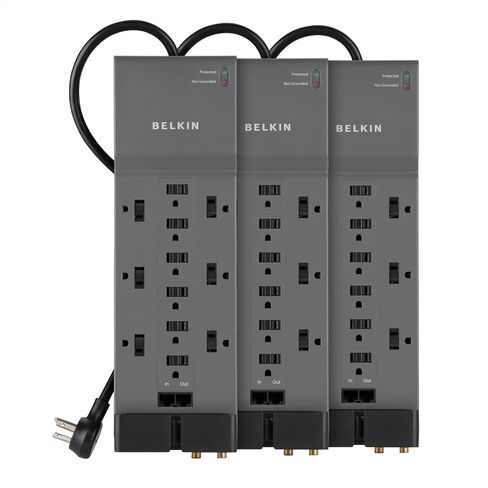 Belkin 12-Outlet Power Strip Surge Protector with 10-Foot Cord and Telephone, Ethernet, Coaxial Protection, BE112234-10, Gray -(Pack of 3) in Kuwait