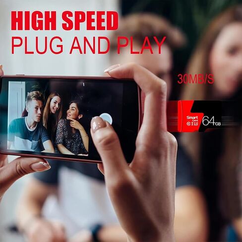 High Speed Micro SD Card with Adapter,64GB TF Card for Security Cameras, Smartphones,Tablets,Drones - U3,Class 10,A1,Full HD Video(Black) in Kuwait