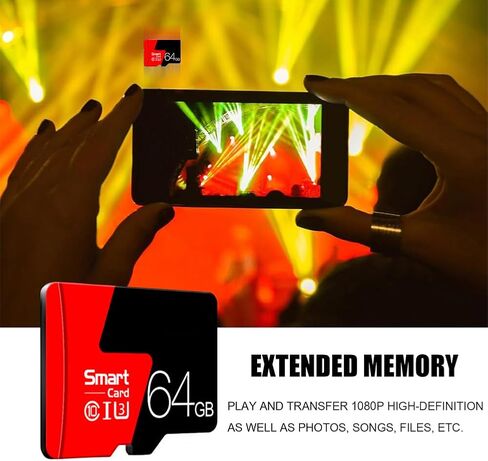 High Speed Micro SD Card with Adapter,64GB TF Card for Security Cameras, Smartphones,Tablets,Drones - U3,Class 10,A1,Full HD Video(Black) in Kuwait