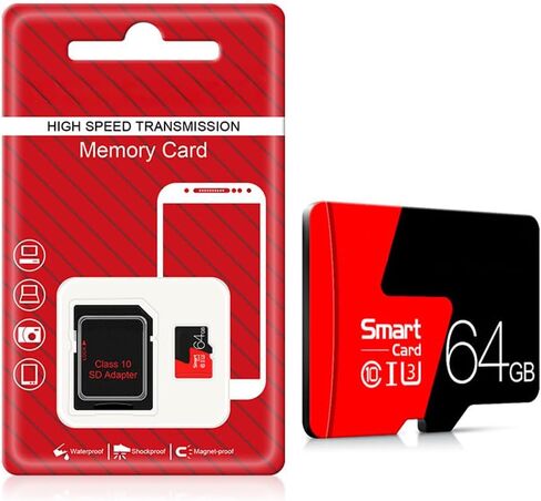 High Speed Micro SD Card with Adapter,64GB TF Card for Security Cameras, Smartphones,Tablets,Drones - U3,Class 10,A1,Full HD Video(Black) in Kuwait
