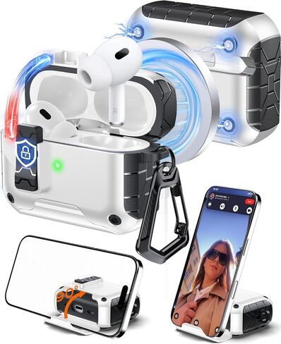 Chicfun for AirPods Pro 3 Case with Stand & Carabiner Keychain, Compatible with MagSafe, [Auto-Mag Lock 1s Open] Mil-Grade Heavy Duty Full-Body Protective with Lock – Red in Kuwait