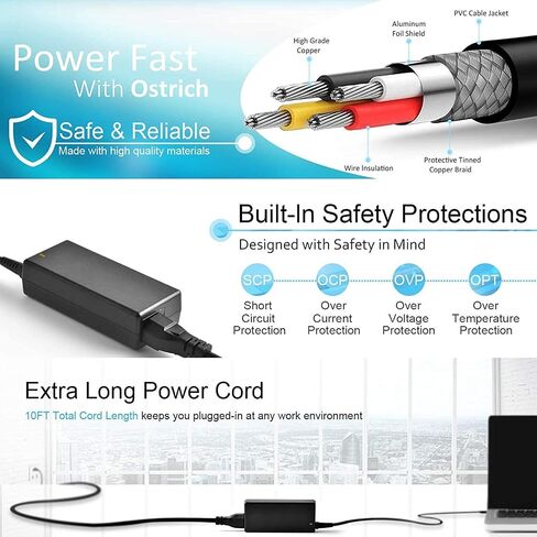 45W USB C Charger Compatible with Hp Dell Lenovo Acer chromebook Asus Samsung Sony Charger Fast Charging Type C HP Spectre X360 13 Elite X2 AC Adapter Power Cord Supply in Kuwait
