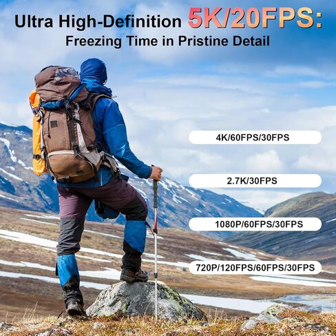 5K Pocket Vlogging Camera Body Camera with Microphone, 5K/20FPS and 4K/60FPS, 1.69'' Touchscreen, 270° Rotating Lens, Face Tracking, Wi-Fi, 6-Axis Stabilization, for YouTube, Travel, Work (128GB) in Saudi Arabia