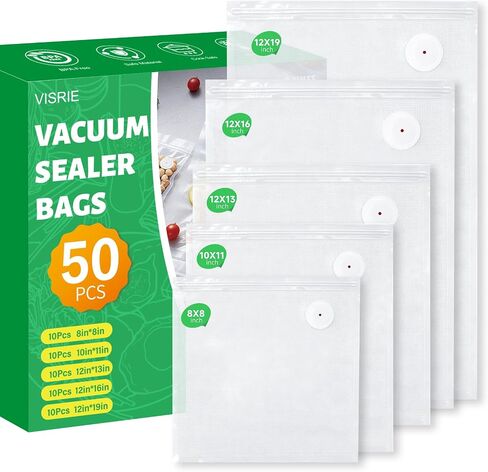 50 Pack Reusable Vacuum Sealer Bags for Food, 5 Assorted Sizes in Kuwait