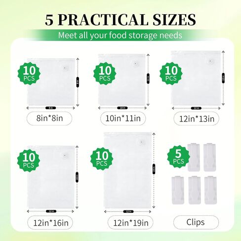 50 Pack Reusable Vacuum Sealer Bags for Food, 5 Assorted Sizes in Kuwait