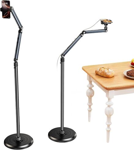 Floor Phone Stand for Video Recording,Overhead Cell Phone Stand for Bed,360° Adjustable Desk iPhone Tripod Floor Holder with Long Extension Arm,Compatible with iPhone 17 16 Samsung and Android in Kuwait