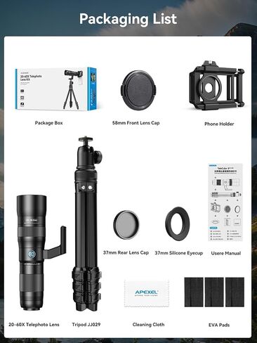 MIAO LAB 20-60X Zoom Telephoto Lens, High Power Telephoto Mobile Cell Phone Lens with Tripod & Universal Phone Clip, for iPhone 17/16/15/14/13 Series, Samsung, Android and Most Smartphone in Saudi Arabia