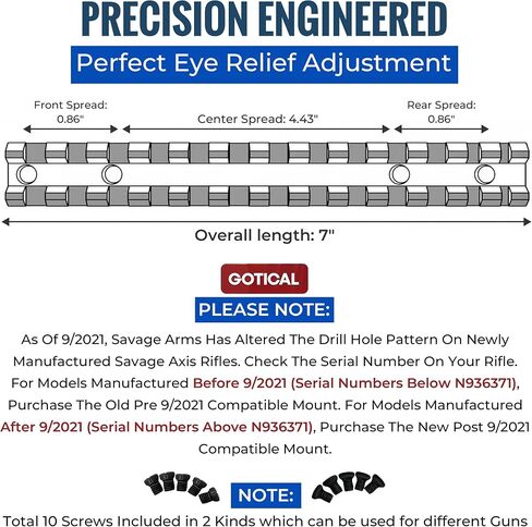 GOTICAL Picatinny Rail Mount for Savage Axis/Edge Rifles Mounting Hardware Included Allows for Picatinny or Weaver Standard Scope Rings Mounts Red Dots Flushlights Lasers in Kuwait