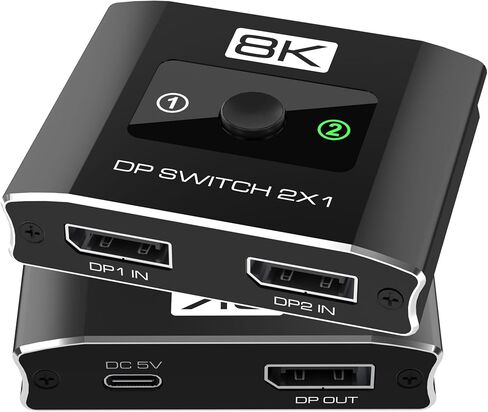 8K@60Hz DisplayPort Switch 2 in 1 Out, 3-Port DP1.4 DisplayPort Switcher Selector Box Support 4K@144Hz High Refresh Rate with DSC, Display Port Monitor Switch for Laptop, Desktop, Graphics Card in Kuwait