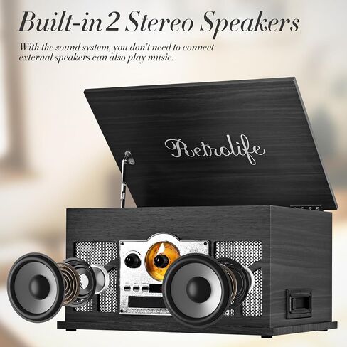 Retrolife® 10-in-1 Record Player with Speakers and Bluetooth, Black in Kuwait