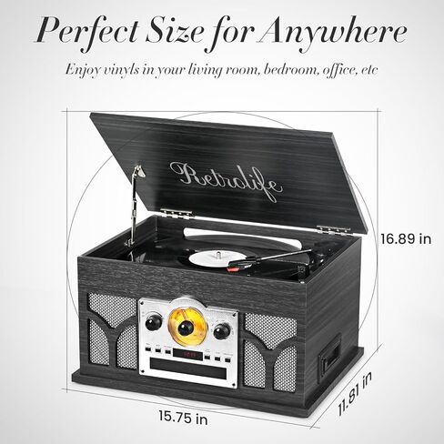 Retrolife® 10-in-1 Record Player with Speakers and Bluetooth, Black in Kuwait