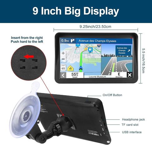 GPS Navigation for Car,Latest 2026 Map, 9 inch Touch Screen Real Voice Spoken Turn-by-Turn Direction Reminding Navigation System for Cars, GPS Satellite Navigator with Free Lifetime Map Update in Kuwait