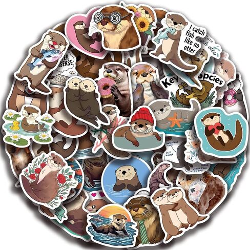 50 Pcs Otter Waterproof Vinyl Stickers for Boys Girls Teens Decorative Stickers for Waterbottles Notebook Laptop Tablet Computer Cup Car Scrapbook Luggage, Cute Bank Beaver Anima Decals Pack in Kuwait