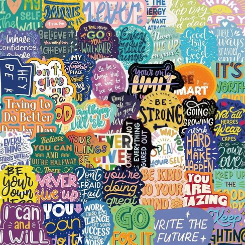 50Pcs Reminder Sticky Notes Self-Inspirational Waterproof Stickers for Water Bottles Laptop Scrapbook, Note-to-self Positive Aesthetic Decals for Teens Adults Students(Colourful-P4) in Kuwait