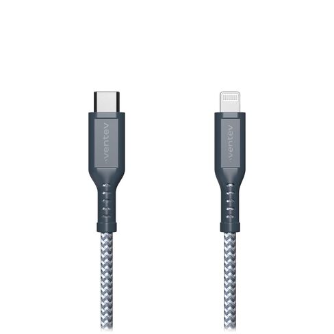 Ventev 6ft Braided USB C to Lightning Cable, Apple MFi Certified Fast Charging Cord, High-Speed Durable Nylon iPhone Charger Wire, Heavy Duty Extended Strain Relief, Universal Fit - Gray in Kuwait