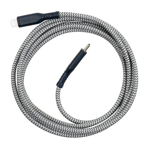Ventev 6ft Braided USB C to Lightning Cable, Apple MFi Certified Fast Charging Cord, High-Speed Durable Nylon iPhone Charger Wire, Heavy Duty Extended Strain Relief, Universal Fit - Gray in Kuwait