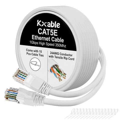 Cat5e Ethernet Cable 50 FT, Long Cat 5e Internet Cable, White Snagless Patch Cord, UV Resistant, Flexible, Network, LAN, PoE, Standard RJ45 Connector for PC, Server, Router, Modem, PS5 - with 15 Ties in Kuwait