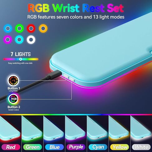 مجموعة مسند معصم مدفأة 2 في 1، وسادة معصم مريحة للذاكرة مع مصابيح RGB وقاعدة مضادة للانزلاق، مسند معصم للوحة المفاتيح والفأرة للعمل المكتبي والكمبيوتر المحمول وألعاب الكمبيوتر in Kuwait