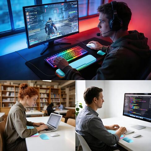 مجموعة مسند معصم مدفأة 2 في 1، وسادة معصم مريحة للذاكرة مع مصابيح RGB وقاعدة مضادة للانزلاق، مسند معصم للوحة المفاتيح والفأرة للعمل المكتبي والكمبيوتر المحمول وألعاب الكمبيوتر in Kuwait