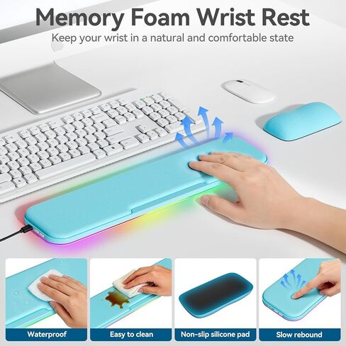 مجموعة مسند معصم مدفأة 2 في 1، وسادة معصم مريحة للذاكرة مع مصابيح RGB وقاعدة مضادة للانزلاق، مسند معصم للوحة المفاتيح والفأرة للعمل المكتبي والكمبيوتر المحمول وألعاب الكمبيوتر in Kuwait