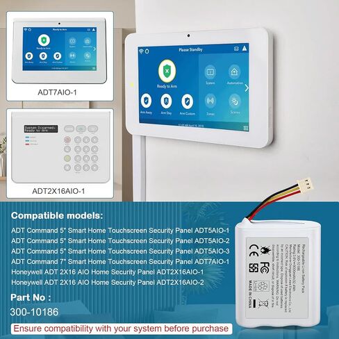 Futurebatt 300-10186 Battery Replacement for ADT Command Smart Security Panel ADT5AIO-1 ADT5AIO-2 ADT5AIO-3 ADT7AIO-1, ADT 2X16 AIO Home Security System ADT2X16AIO-1 ADT2X16AIO-2 Battery 3.6V in Saudi Arabia