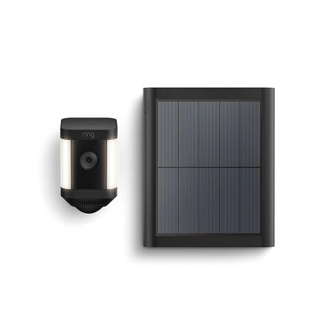 Like-New Ring Spotlight Cam Plus, Solar | Two-Way Talk, Color Night Vision, and Security Siren (2022 release) - Black in Saudi Arabia