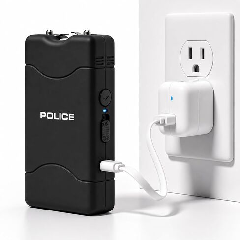POLICE Stun Gun for Self Defense 800 Mini Rechargeable LED Flashlight Black in Kuwait