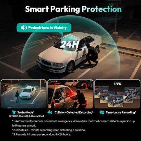 BOTSLAB 3K 4 Channel Dash Cam with BOTSLAB Hardwire Kit Fuse Tap Type C，560° All-Sides View, Front and Rear Inside, Car Camera with 3.18"Touch Screen, Dash Camera 24/7 Parking Mode in Kuwait
