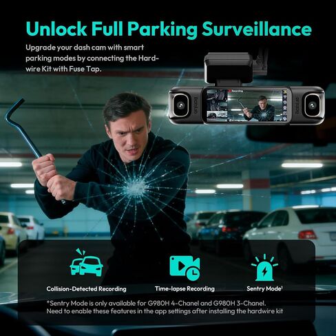 BOTSLAB 3K 4 Channel Dash Cam with BOTSLAB Hardwire Kit Fuse Tap Type C，560° All-Sides View, Front and Rear Inside, Car Camera with 3.18"Touch Screen, Dash Camera 24/7 Parking Mode in Kuwait
